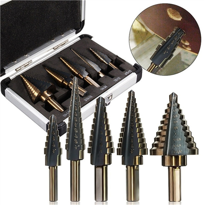 5pcs Step Drill Bit Set Hss Co - đánh giá và giá Step Drill Bit Set Titanium Hss Cobalt
