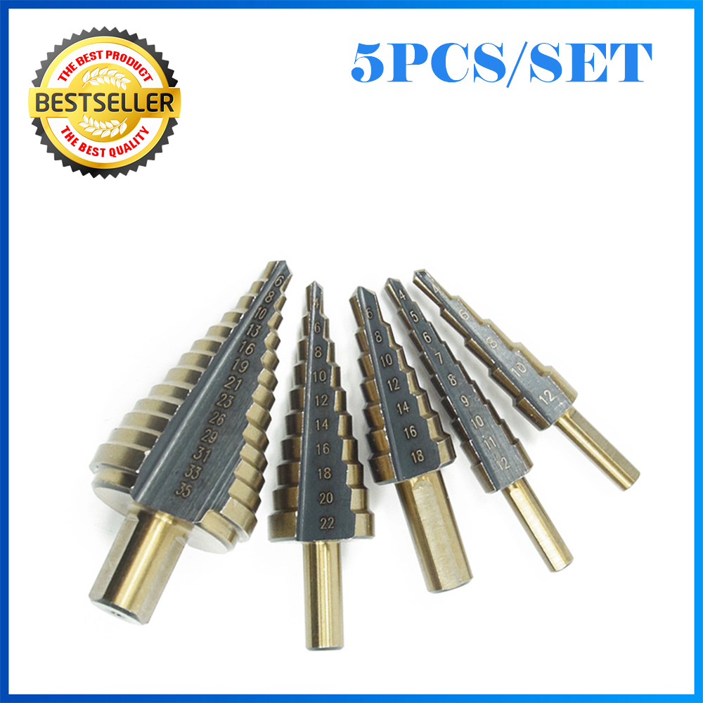5Pcs Pagoda Step Drills HSS Co - đánh giá và giá Step Drill Bit Set Titanium Hss Cobalt