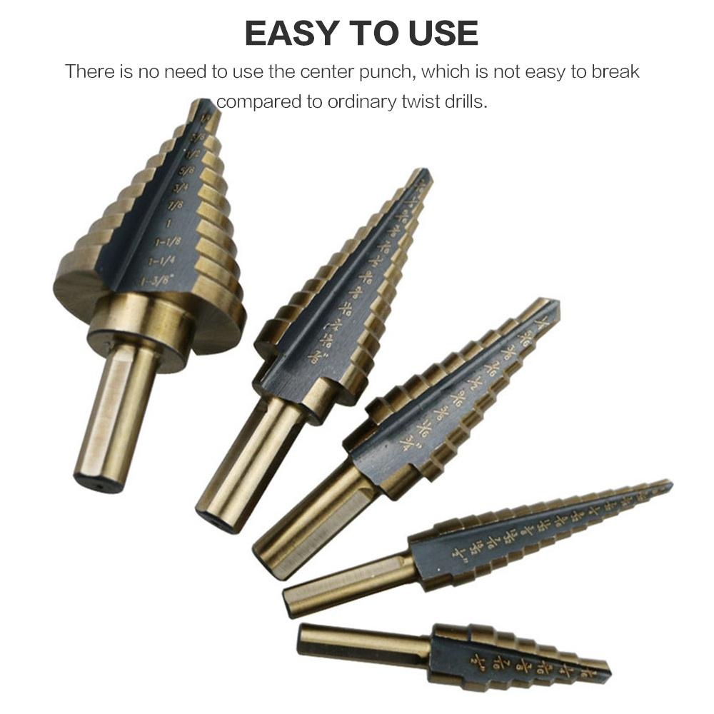 5Pcs Step Drill Bit Set HSS Co - đánh giá và giá Step Drill Bit Set Titanium Hss Cobalt