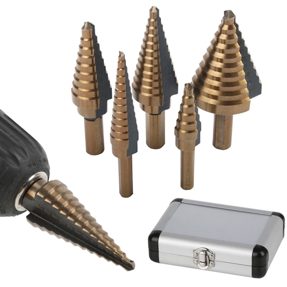 5Pcs Step Drill Bit Set HSS Co - đánh giá và giá Step Drill Bit Set Titanium Hss Cobalt