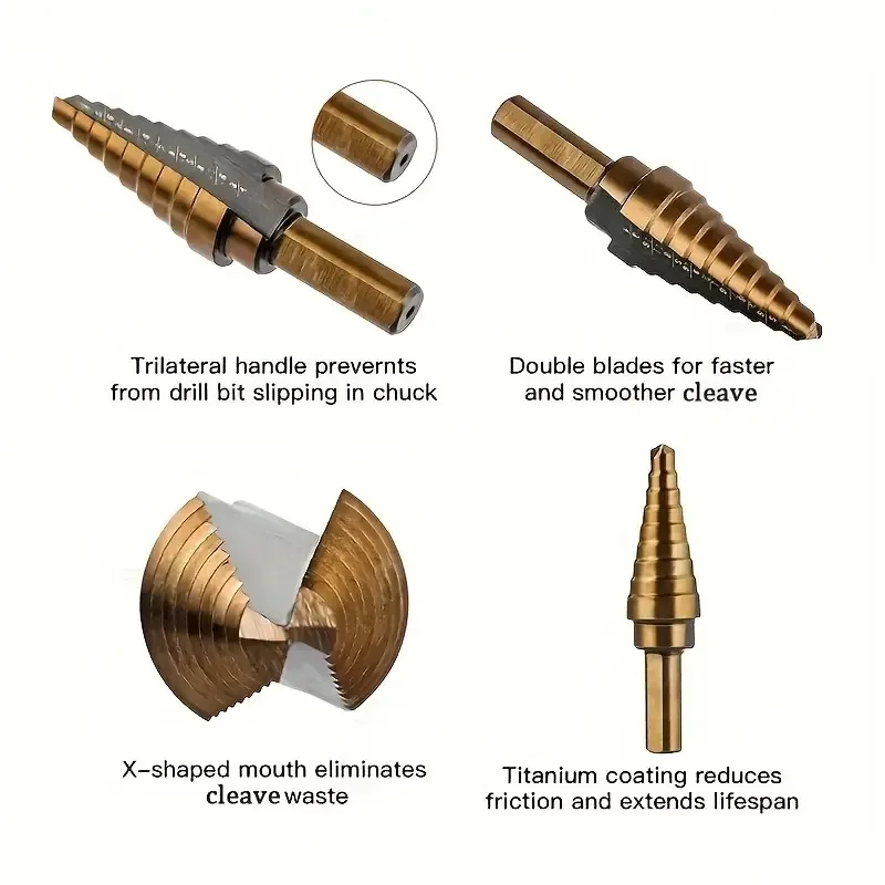 Carbon Steel Black Fillister H - đánh giá và giá Step Drill Bit Set Titanium Hss Cobalt