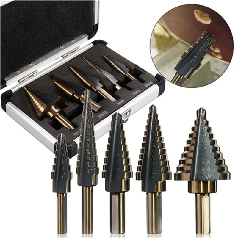 5pcs Step Drill Bit Set Hss Co - đánh giá và giá Step Drill Bit Set Titanium Hss Cobalt
