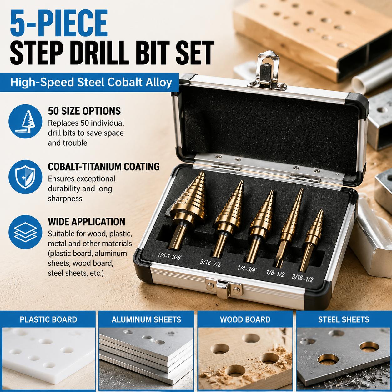 Professional Multi Size Step D - đánh giá và giá Step Drill Bit Set Titanium Hss Cobalt